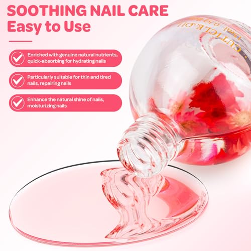 JIASHENG Strawberry Cuticle Oil with Real Flowers - 15ml Hydrating Nail Care