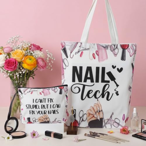 Paterr 3-Piece Nail Tech Gift Set: Canvas Tote, Cosmetic Bag & Keychain