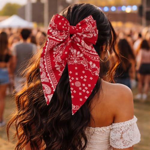 Red Bandana Hair Bow for Women - Large Casual & Special Occasion Accessory
