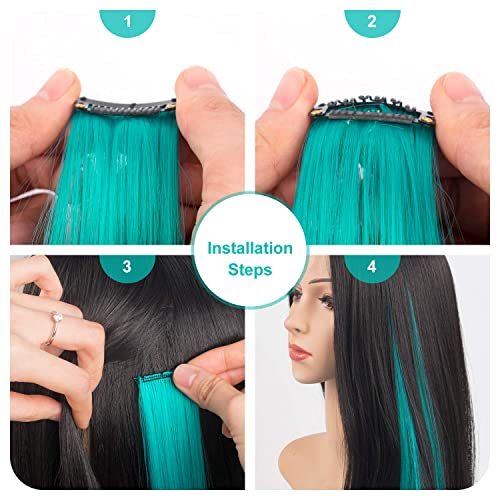 SARARHY 10 Pcs Clip-in Colored Hair Extensions 20 Inches Lavender Teal