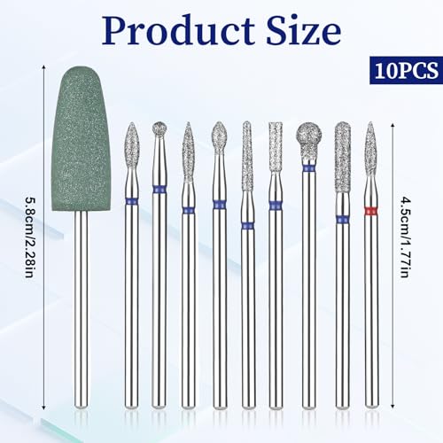 10pcs Nail Drill Bits Set for Manicure & Pedicure - Russian Cuticle & Gel Polishing