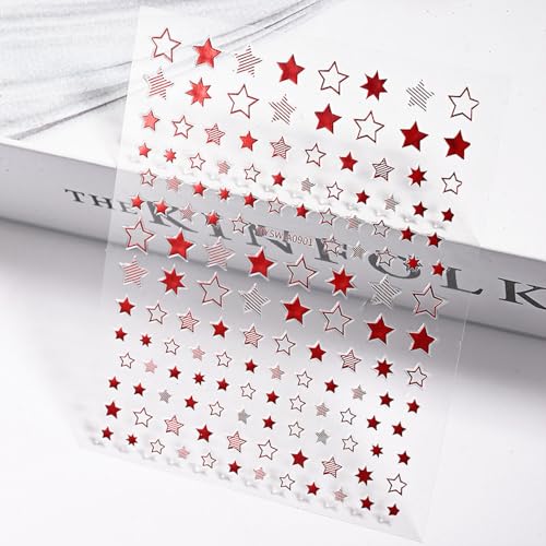 12 Sheets Independence Day Star Nail Stickers - Red, White, Blue