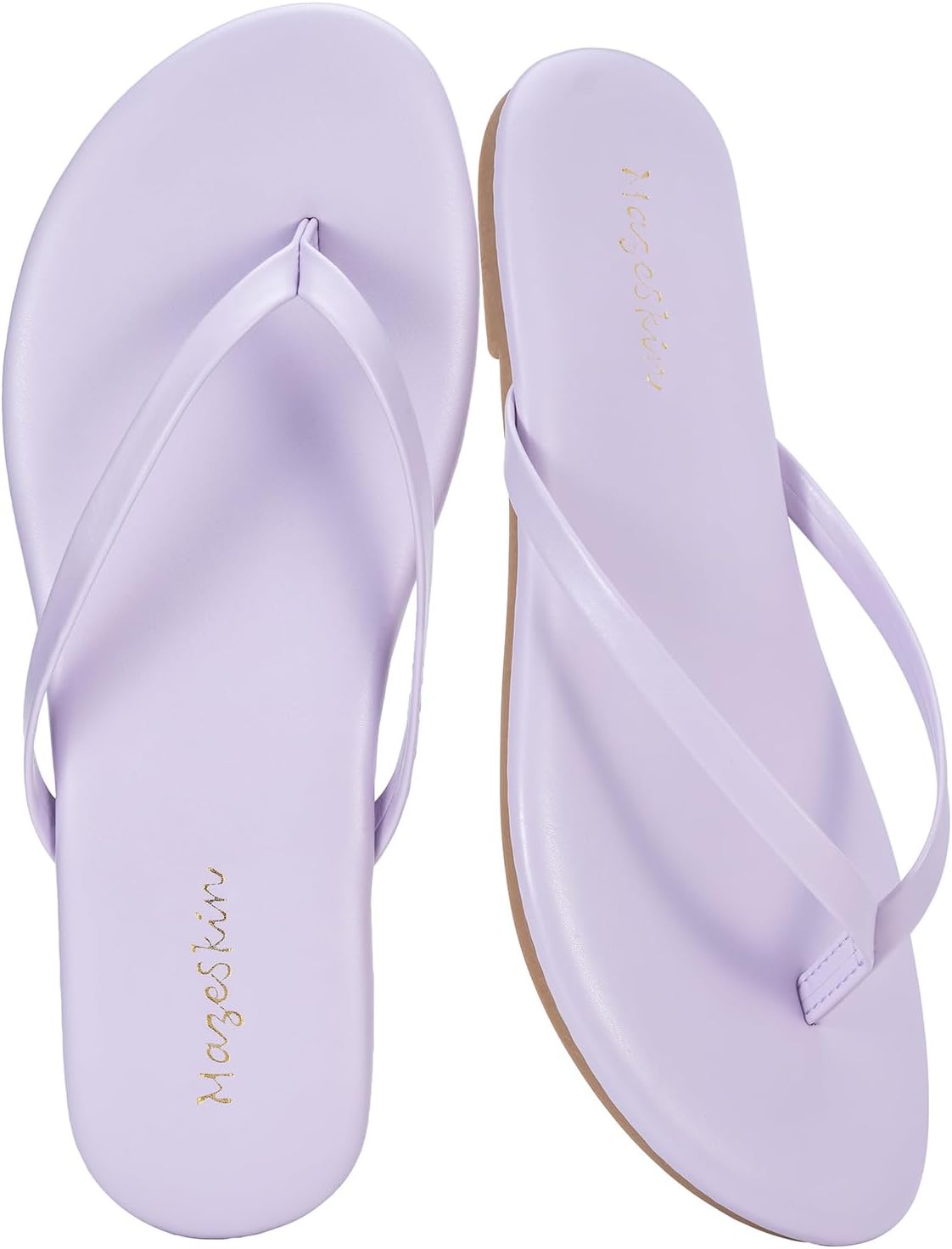 Mazeskin Women's Memory Foam Flat Thong Sandals - Comfortable Leather Slide Flip Flops for Summer Beach