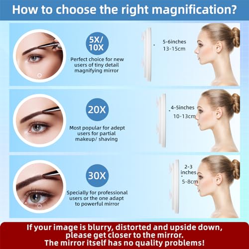 Suupvaor 30x White Magnifying Mirror with Light, Dimmable, Rechargeable, Travel Makeup Mirror with Tweezers & Scissors