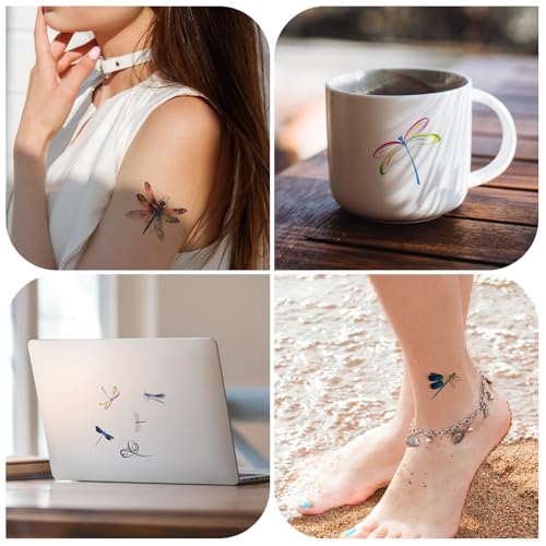 Colorful Dragonfly Temporary Tattoos - 60 Waterproof Body Stickers