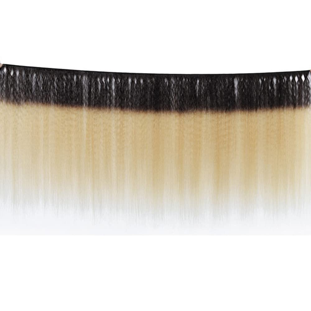 Blonde Yaki Straight Human Hair Bundles 2 Tone Black and Honey Blonde Bundles 26 Inch Double Weft Real 1B27 Kinky Straight Hair Extensions 110g