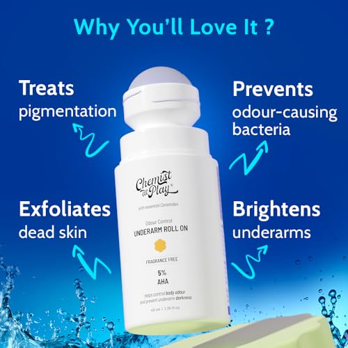 Chemist at Play Fragrance-Free Underarm Roll-On with 5% AHA, Brightening & Exfoliating, 1.35 fl oz - Sensitive Skin