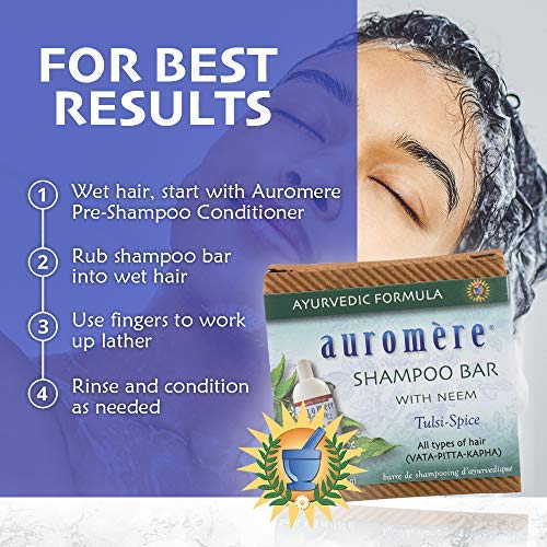 Auromere Ayurvedic Neem & Tulsi Shampoo Bar - All-in-One Soap, 2 Pack