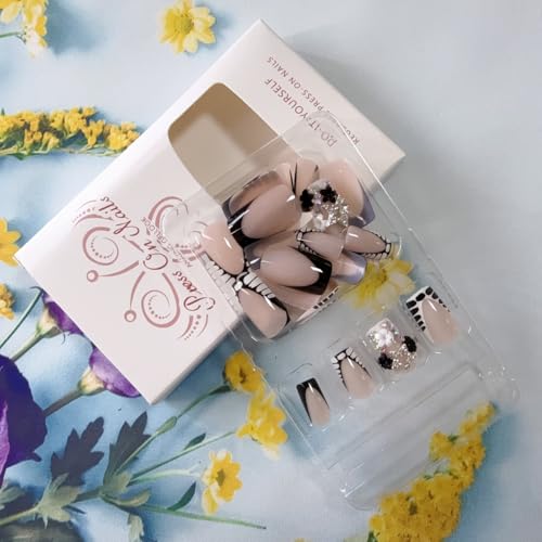 FBABFBUO Style3 Short Square Press On Nails with 3D Bow & Star Charm – 24Pcs