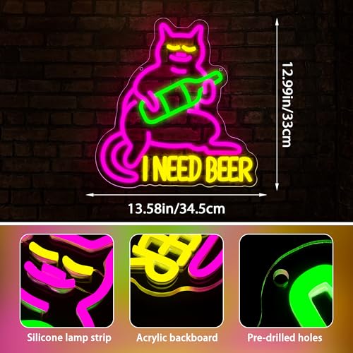 I Need Beer Neon Sign - Dimmable LED Wall Decor for Bars & Pubs