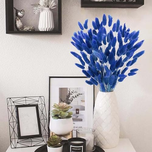 120pcs Blue Dried Bunny Tail Pampas Grass for Boho Decor