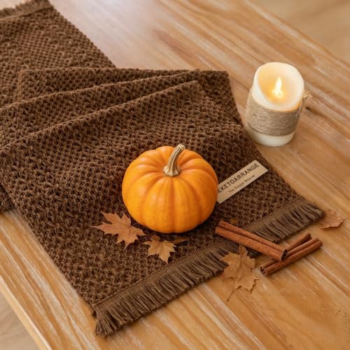 Boho Macrame Table Runner 13x60 Inch - Rustic Linen Blend for Dining