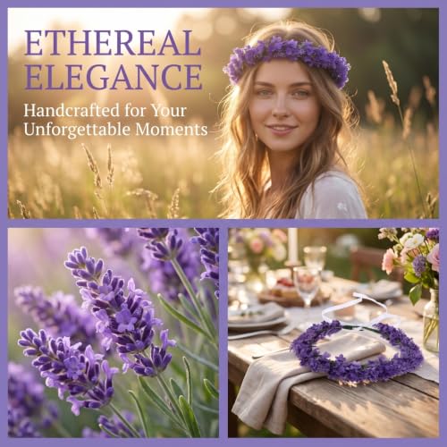 Lurrose Lavender Flower Crown - Simulated Floral Headband for Weddings