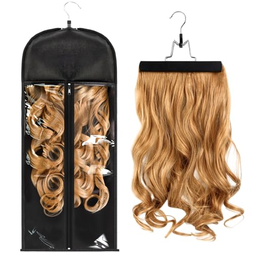 JOLYEAK 1 Pack Wig Storage Bag with Hanger (Size Large) - Extra Long Wig Holder with Transparent Zip Closure