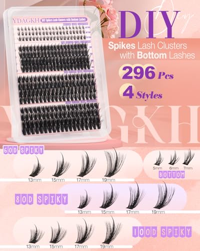 YDAGKH 60D+80D+100D Spiky Volume Lash Clusters Kit with Bottom Lashes & Clear Glue