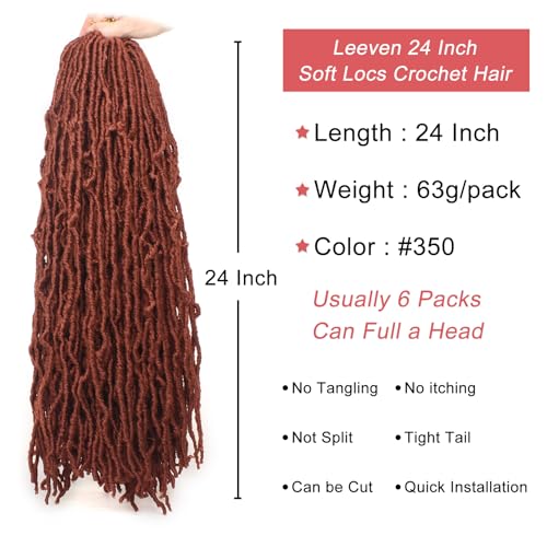 Leeven 24 Inch Soft Locs Crochet Hair - Distressed Butterfly Faux Locs in #350, Pack of 6