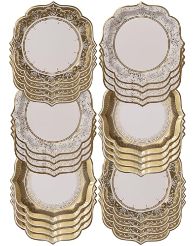 Gold Disposable Paper Party Plates - 24 Pack, 9 Inch, Elegant Design
