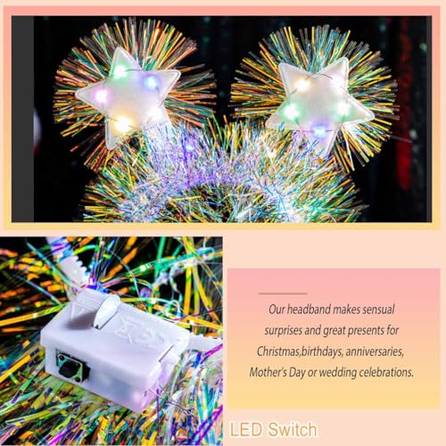 Coridy A-White/Colorful Light Up Christmas Headbands with Sparkling Stars, 1 Pack