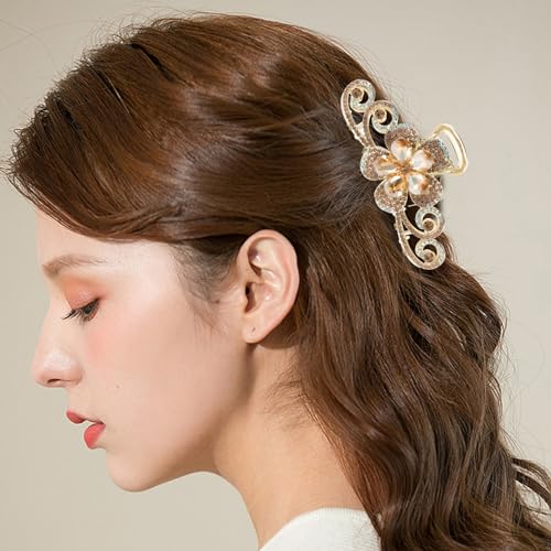 Ipetboom Vintage Rhinestone Hair Claw Clip - Large Alloy Hair Accessory with Pins, Pack of 1