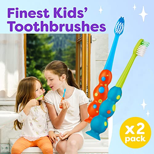 Trueocity Kids Toothbrush Set - Soft Bristles & Suction Cup - 2 Pack