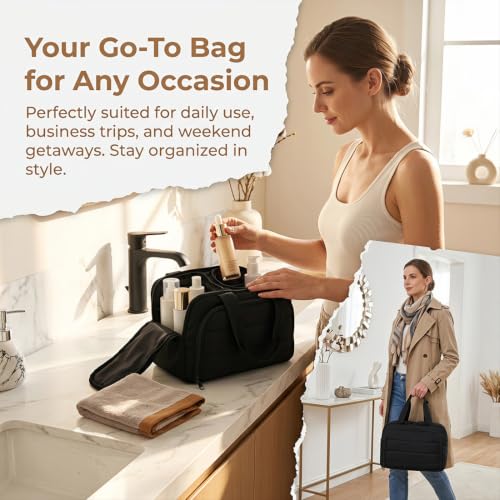 Large Travel Toiletry Bag for Women - Black Nylon Makeup Organizer