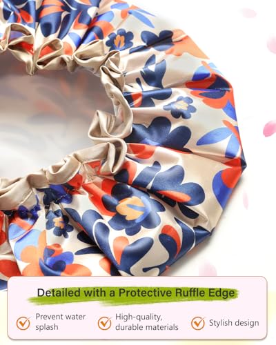 X-Large Reusable Shower Cap for Long & Thick Hair - Abstract Floral Waterproof Design