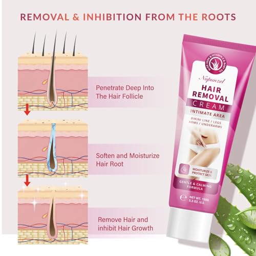 Hair Removal Cream for Women: Painless Depilatory Cream - Sensitive Hair Removal Cream for Body Legs Arms Underarm Bikini Intimate Areas with Aloe Vera and Vitamin E - Hair Remover for Women - 5.3 oz