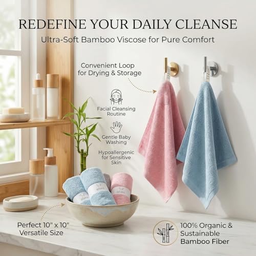 Elves Bamboo Viscose Washcloths - Soft Reusable Face Towels, 6-Pack