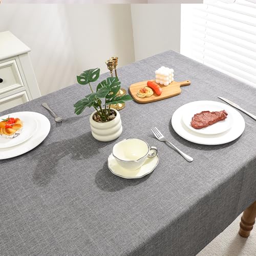 Grey Faux Linen Tablecloth - Water-Resistant 52x70 Inch Cover for Dining & Events