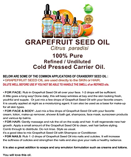 Botanical Beauty 0.5 Fl Oz Grapefruit Seed Oil - Pure, Cold Pressed Carrier Oil for Skin, Hair & Lip Care