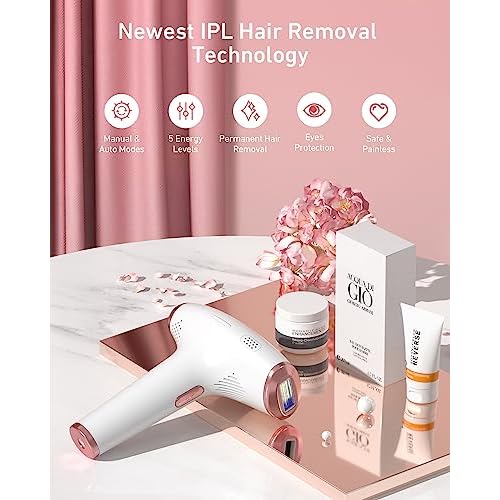 IPL Laser Permanent Hair Removal Device with Protective Goggles, 86% Hair Reduction in 3 Weeks & 5 Custom Energy Levels, Perfect for Men & Women's At-Home Full Body and Face, White