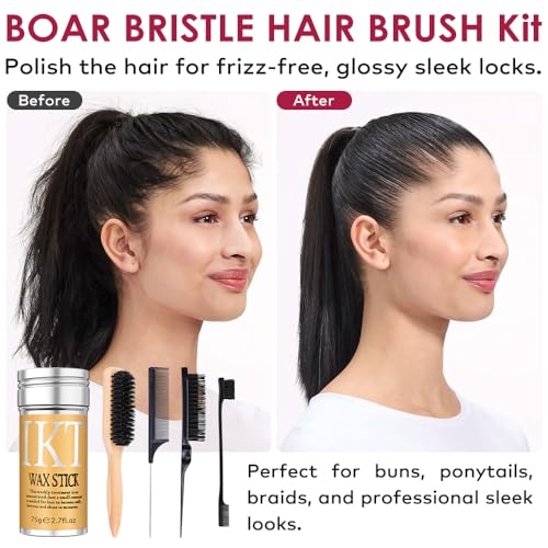 Melous Slick Back Hair Brush Kit 5PCS with Wax Stick & Styling Tools