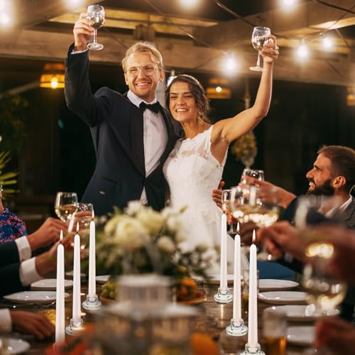 6 Pack Clear Glass Taper Candle Holders for Weddings & Decor