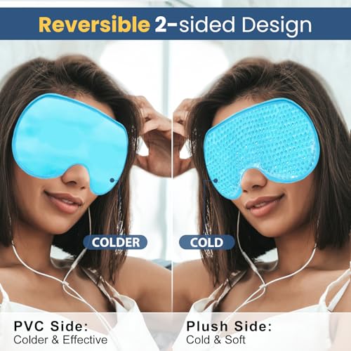 BeeVines Gel Eye Mask XL, 2-Pack Blue & Pink – Cooling Ice Eye Masks for Puffy Eyes