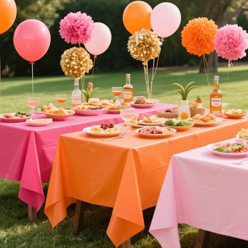 Disposable Tablecloths - 4 Pack Pink & Orange, 54 x 108 Inch for Parties