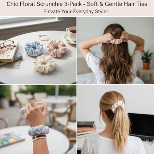 Floral Lace Scrunchies Pack of 3 for Women - Blossom Hair Ties & Ponytail Holders