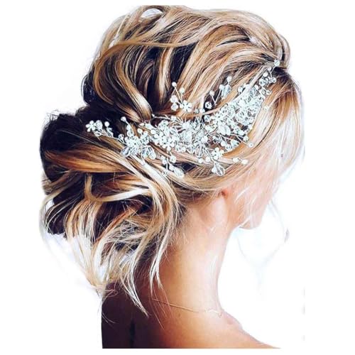 Unicra Silver Wedding Hair Vine with Crystals and Rhinestones Bridal Hair Accessory