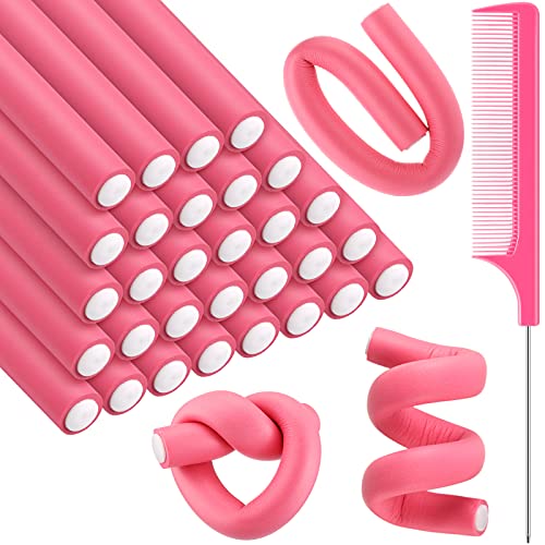 Syhood Pink Flexible No Heat Hair Curling Rods 30 Pcs 9.45 x 0.55 Inch - DIY Curling Tool