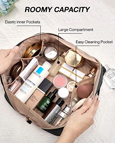 BAGSMART Medium Black Makeup Bag - Water-Resistant Travel Pouch