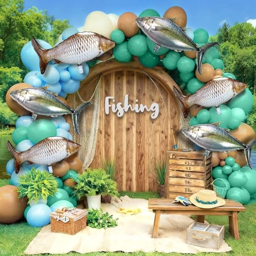7pc Fishing Balloon Set with Net - Carp & Tuna Foil Balloons