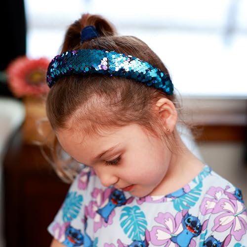 FROG SAC Reversible Sequin Headband for Girls, Teal/Purple Sparkly Rainbow Kids Hair Accessory