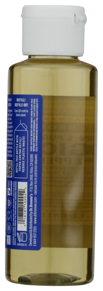 Dr. Bronner's Organic Peppermint Castile Soap - 18 in 1 Multi-Purpose 3.4 Fl Oz