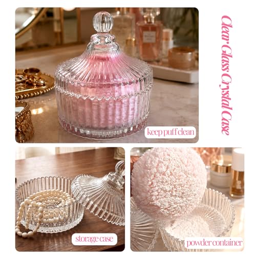 Body Powder Puff and Container Set, 2-Piece Plush Applicator with Jar