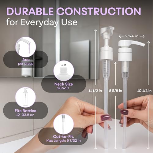 BRIGHTFROM Universal Shampoo & Conditioner Dispenser Pump Set for 12oz-33.8oz Bottles, Fits 28/410 Neck, Pack of 2
