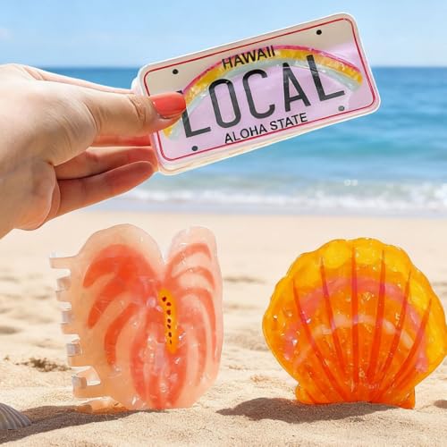 Large Shell Hair Claw Clip for Thick Hair, Orange Marble Summer Accessory