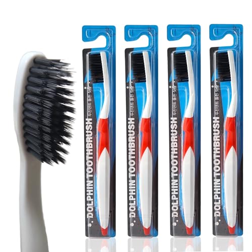 DUJINDENT Dolphin Charcoal Toothbrush - Extra Soft, 4 Pack (Red)