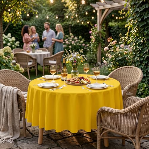 Fixwal 84-Inch Yellow Round Disposable Tablecloth - Waterproof & Easy Cleanup for Parties
