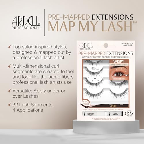 Ardell Wispy Pre-Mapped Eyelash Extensions Kit - 4 Pairs with Glue, Remover & Tweezers (Variation: Wispy)