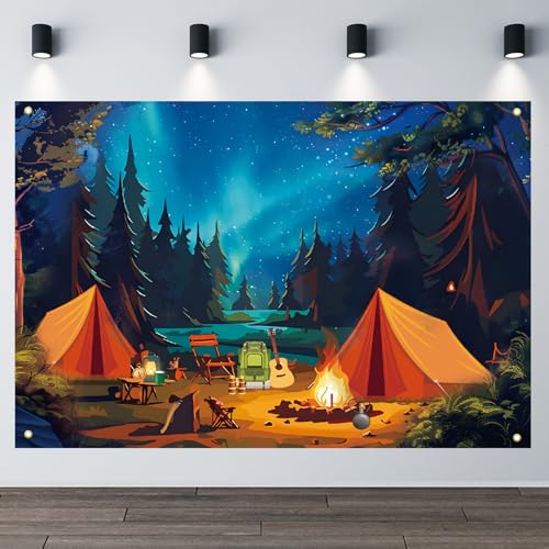 Adventure Camping Banner Backdrop for Happy Camper Theme Parties