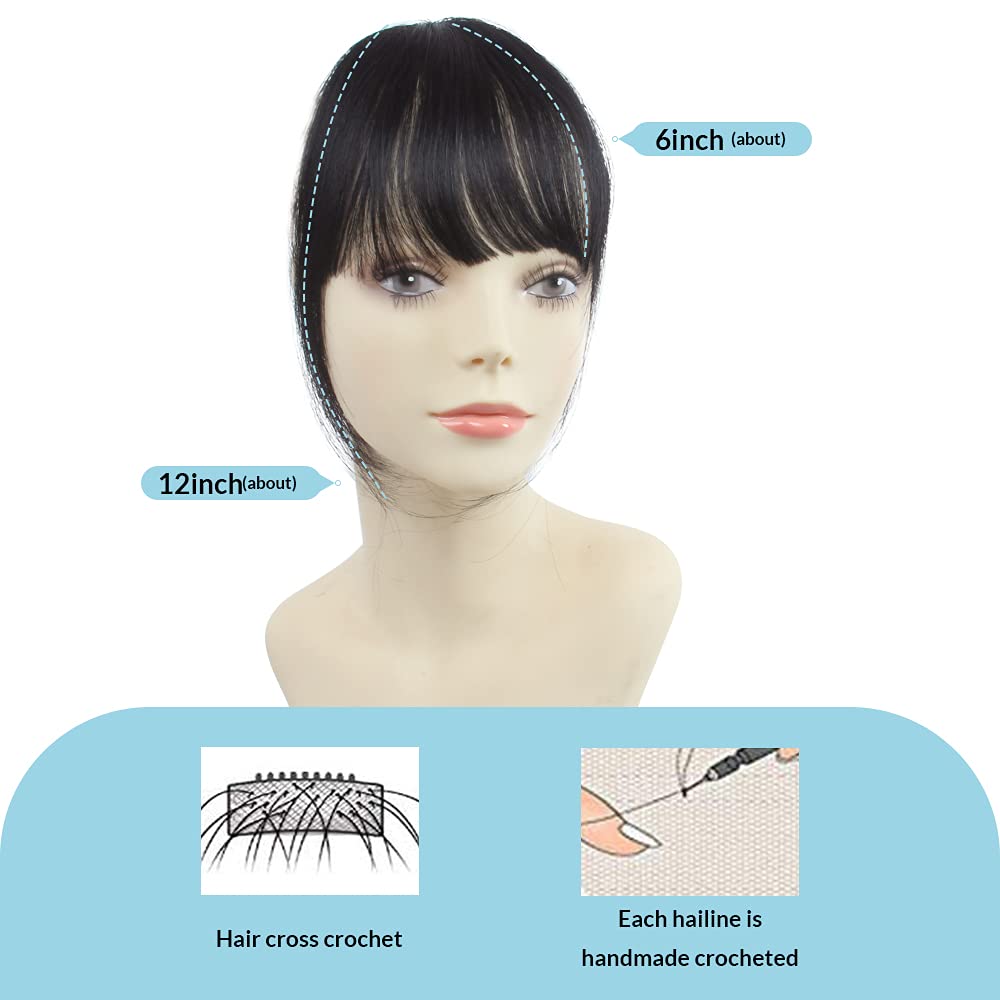 Clip-In Bangs - Natural Real Human Hair Wispy Fringe Extensions | Black Brown Flat Bangs